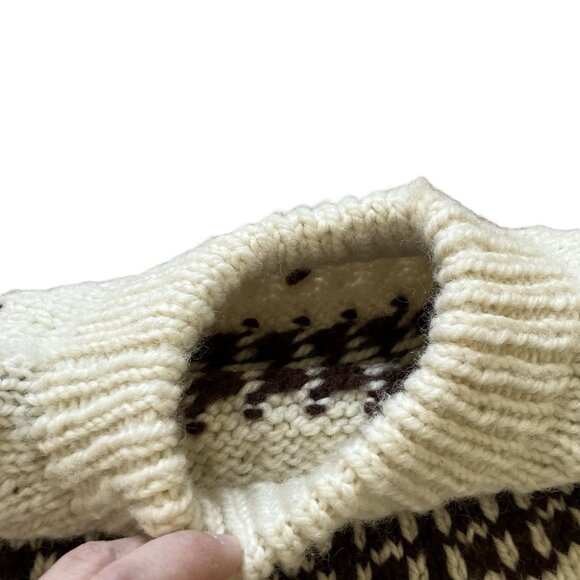 Vintage Hand Knit Wool Fair Isle Pullover Sweater Ivory/Brown Women's Size XS - Picture 4 of 5